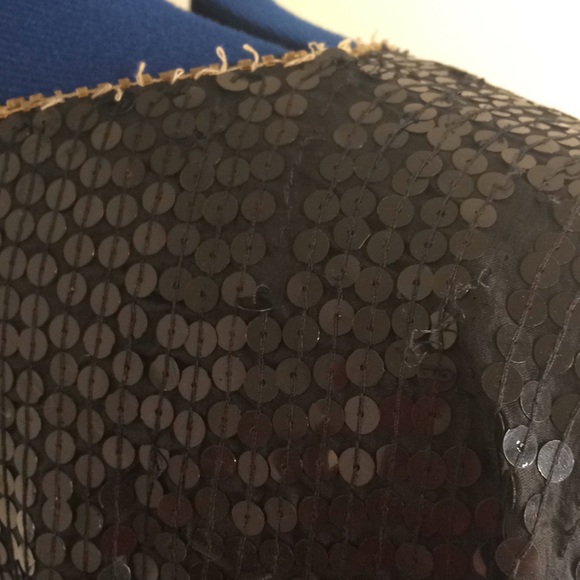 Black sequin evening top Gold silver floral beads - Picture 3 of 8